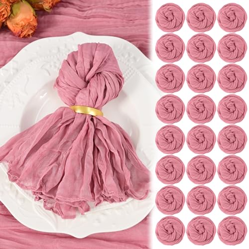 50 Pack Dusty Rose Cheesecloth Napkins 20x20 Boho Washable Cloth Napkins Set of 50 Wrinkled Cheese Cloth Napkins Gauze Dinner Table Napkin for Wedding Party Baby Shower Birthday Decor