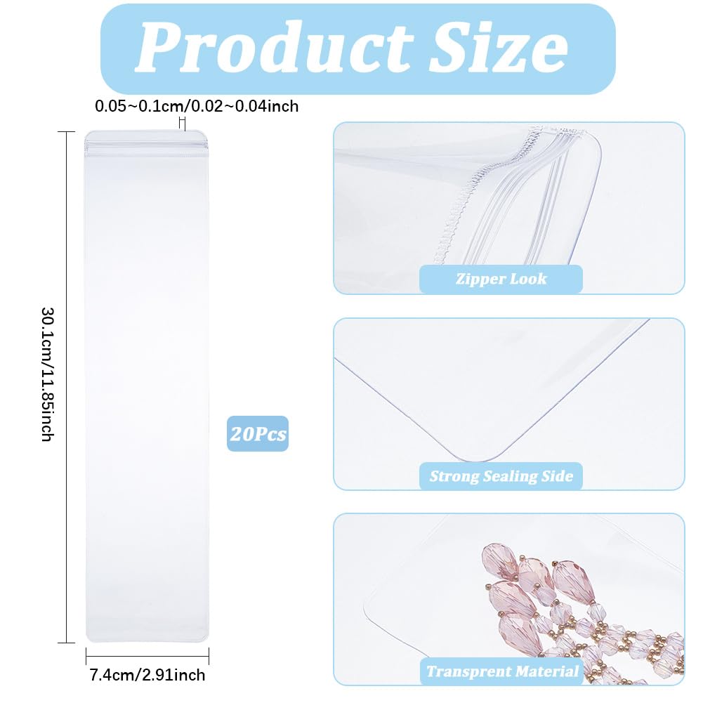 SOFPLATE 20Pcs 2.9x11.85 inch Clear Zipper Jewelry Bags PVC Jewelry Pouch Bulk Antitarnish Plastic Transparent Storage Bag Resealable Ziplock Poly Pouches for Packaging Jewelry Rings Earrings Beads