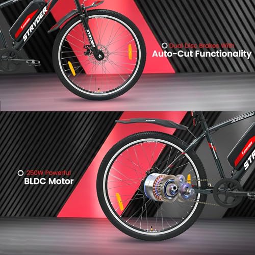 Image of Stryder ARCUS 27.5T Electric Cycle for Men and Women with 36V 11.6Ah Removable Lithium Battery, 5 inch Multi-Color LCD Display, Mobile Charging Port, Headlight and Safety Brake Sensor