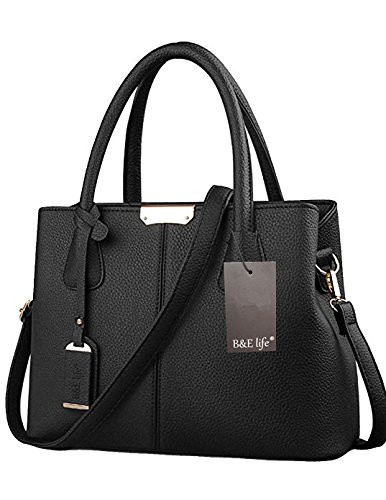 Bolsa feminina B&E Life elegante de couro PU vertical, alça superior, bolsa sacola, bolsa sacola, Pr
