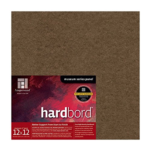 Image of Ampersand Art Supply Hardboard Wood Painting Panel: Museum Series Hardbord, 12 inch x 12 inch, 2 Inch Cradled Profile