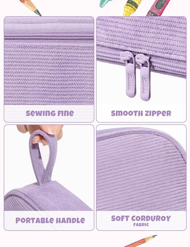Image of SUNEE Cute Pencil Case, Large Pencil Pouch, Soft Corduroy Fabric Big Pencil Bag with Zipper, Kawaii Pen Bag Stationery Storage and Organizer, School Supplies for Teen, Student, Boys,Girls, Soft Purple