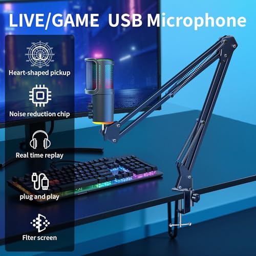 Image of ADZOY Professional SU9 RGB USB Condenser Microphone | One Click Noise Reduction| Volume Control | Echo | Mute | Dynamic RGB Lighting | Professional Mic for Gaming | Podcast, YouTube Streaming