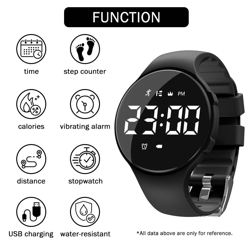 CNBRO Fitness Watch (No Need App) Pedometer Watch for Calories, Distance, Step Counter for Walking Mens Womens Digital Watch Waterproof Sports Watch Fitness Tracker Without Smartphone