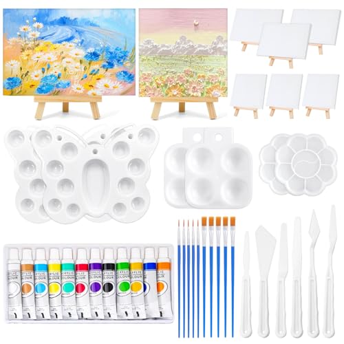 50 Pcs Mini Canvas and Easel Set Small Canvas Painting Set