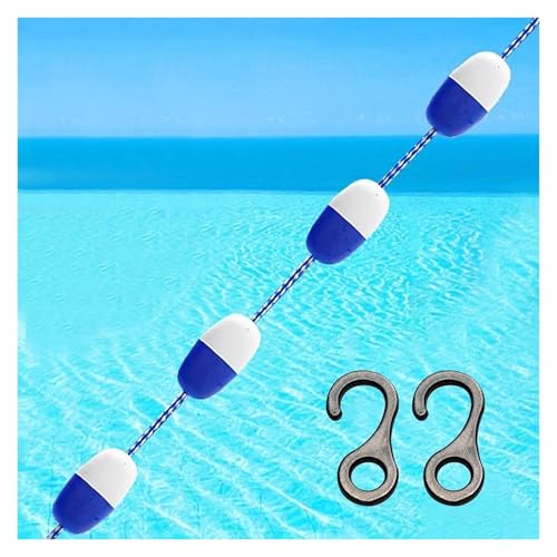 Blue White Floating Pool Safety Rope, Pool Buoy Kit with Pre-Assembled Hooks, Deep Shallow End Pool Divider Rope for Inground Pools/Fairways/Dangerous Area(5.5m (18ft))