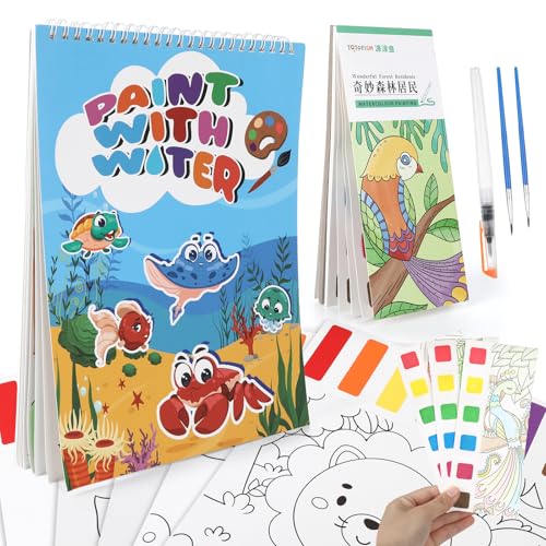 Yicenmy 2 Pezzi Libro Da Colorare con Acqua, Safari Animali Fogli Da Colorare per Bambini con 3 Pennelli per Bambini e Bambine