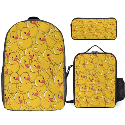 Cute Yellow Rubber Duck Backpack Set 3 Pieces Backpacks Lunch Bag Wallet For Travel Outdoor Sports