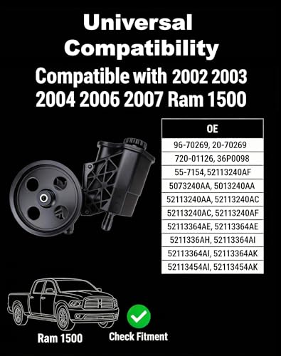 Image of 20-70269 Power Steering Pump for 2002-2007 Dodge Ram 1500 | With pulley and reservoir, replaces 52113240AF, fits Dodge Ram 1500 power assist