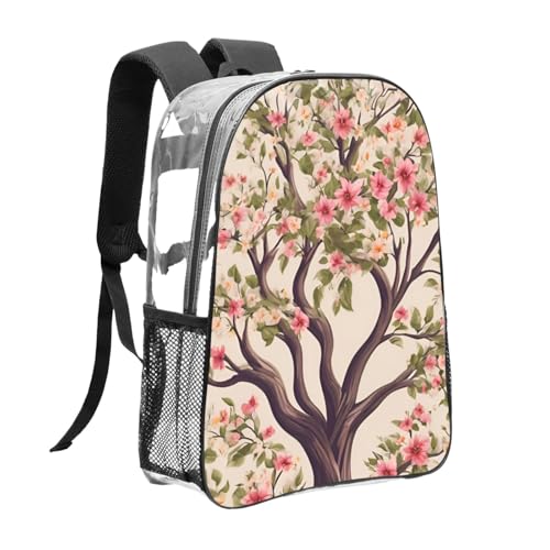 Floral Tree Print Work Travel Stadium Events Transparent Backpack PVC Clear Bag Large Side Pockets3