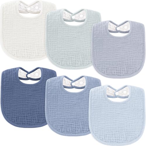 Image of Susurration Muslin Baby Bibs 6 Pack Cotton Baby Drool Bibs,Soft Adjustable Baby Drooling Bibs for Unisex Boys Girls