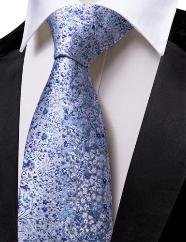 Image of Barry.Wang Floral Ties for Men Flower Necktie with Tie Clip Formal