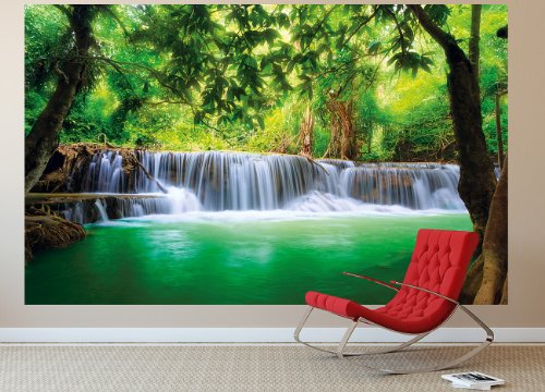Great Art Large Photo Wallpaper - Waterfall Feng Shui - Picture Decoration Nature Jungle Paradise Asia Travel Thailand Wellness Spa Relax Picture Decor Mural (132.3X93.7In - 336X238Cm) #TOP1