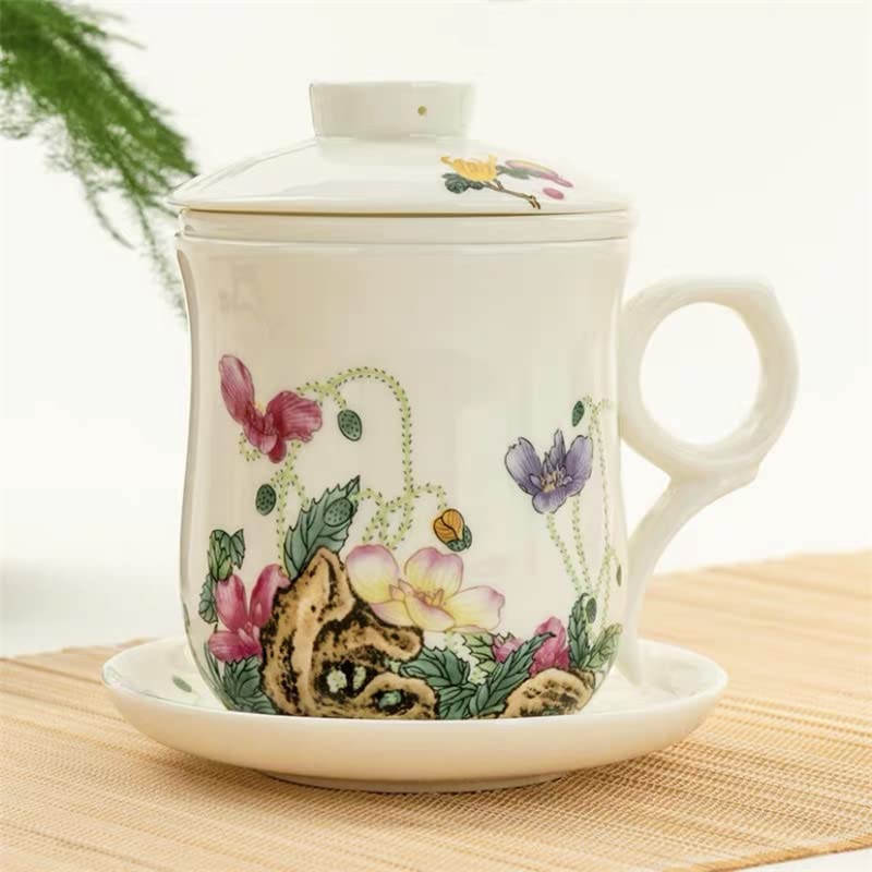 Tasse à thé créative en porcelaine anglaise avec couvercle et filtre pour le bureau - En céramique peinte à la main