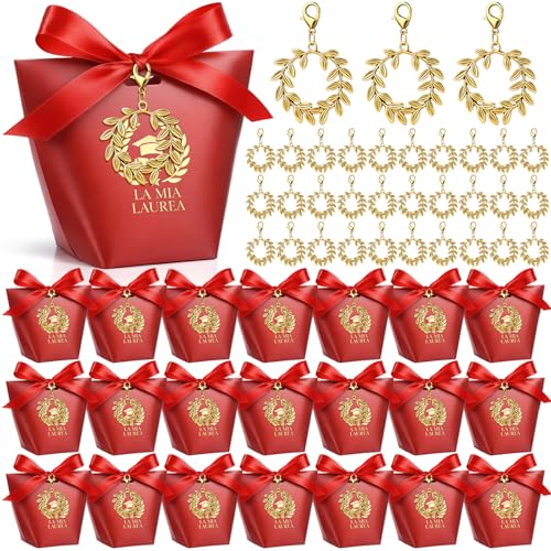 Boîtes à dragées pour remise de diplômes rouge avec ruban DIY