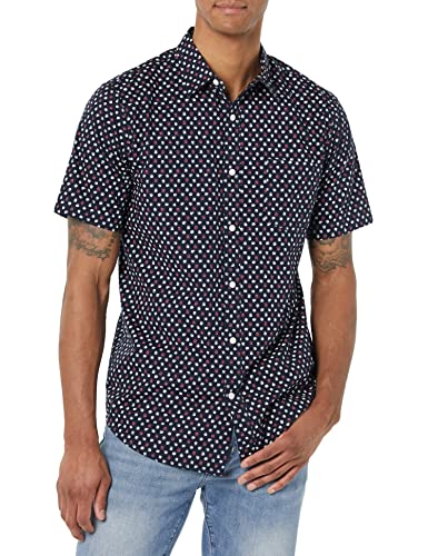 Amazon Essentials Men's Slim-Fit Short-Sleeve Poplin Shirt, Navy Roses, Large