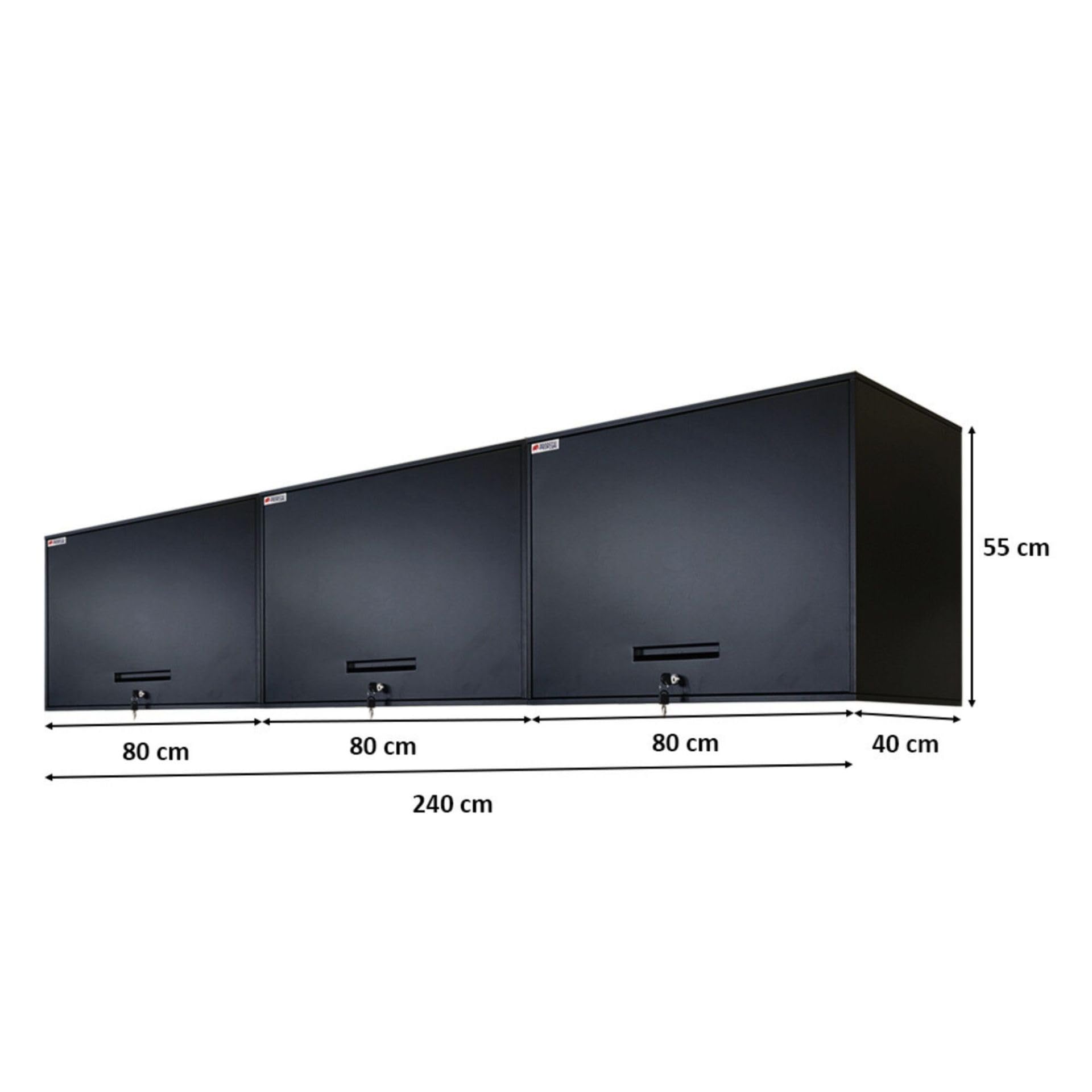PROREGAL Mega Deal 3x Armadietto portautensili ELEPHANT in metallo pensile con serratura 55x80x40cm 2 livelli in acciaio con verniciatura a polvere nera pensile da officina profondo 40cm