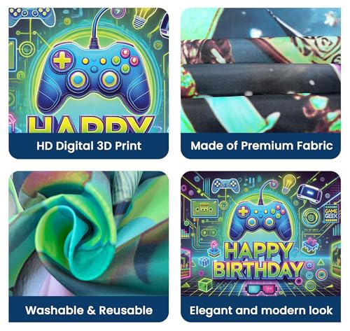 Image of IndoTribe Video Game Happy Birthday Banner Boy 6x4ft Level Up Gamer Party Decorations for Boys Video Game Birthday Decorations for Boys Game On Birthday Decorations Gaming Birthday Party Decorations