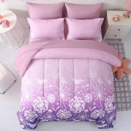 Image of Dinjoy Girls Comforter Set 7 Pieces, Queen Size Colorful Ombre Rainbow Bedding Set, Bed in A Bag for Kid Teen Girls (1 Comforter, 1 Flat Sheet, 1 Fitted Sheet, 2 Pillow Shams, 2 Pillowcases)