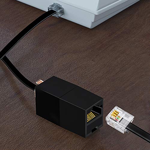 Ohcome Telephone Extension Cord 25 Feet Phone Cable With Standard Rj11 Plug, With 1 In-Line Couplers And 20 Cable Clip Holders - Black #TOP3