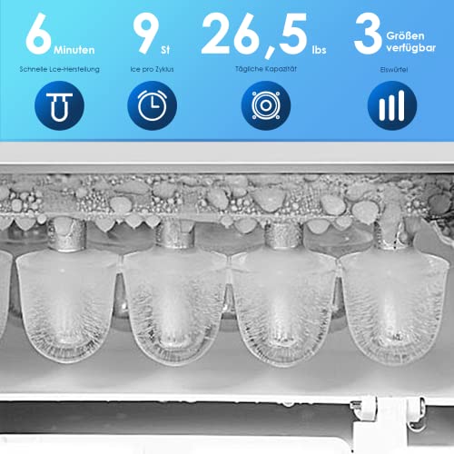 Cecaylie Eiswürfelmaschine Edelstahl 12 kg 24 h Eiswürfelbereiter 150W Ice Cube Maker, 3 Würfelgrößen Zubereitung in 6… – Bild 4