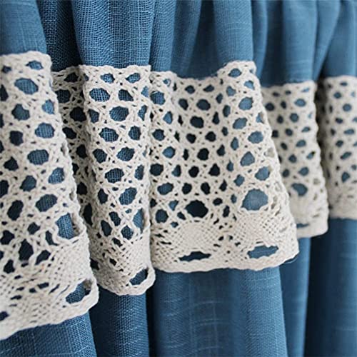 Cortina corta de red azul estilo ganchillo, visillo pequeño de cocina con pasador de barra 5