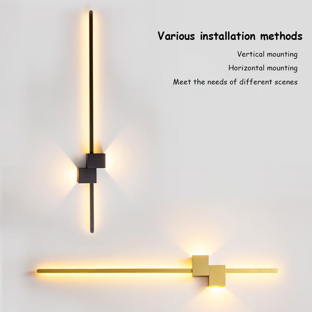 LED Wandleuchte Innen Modern Wandlampe Kreative Einfach Lange Wandleuchten Mit Fernbedienung Stufenlos Dimmbar Für Schlafzimmer Wohnzimmer Flur Treppenhaus(Schwarz,120cm)
