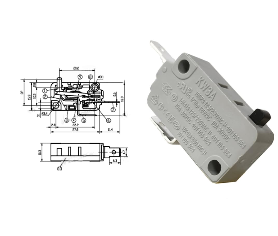KW3A Suitable for Microwave Oven Door Switch 16A 125/250V Door Interlock Replacement Parts (2 Normally Open and 1 Normally Close)（ 3 PCS）