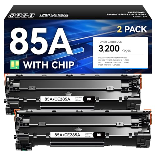 85A Toner Cartridge Black 2-Pack with Chip High Yield Replacement for HP 85A CE285A Compatible with HP Laserjet Pro MFP M1212nf M1217nfw P1102w P1109w Printer P1102 P1109 M1212 M1217 Series Ink Copy