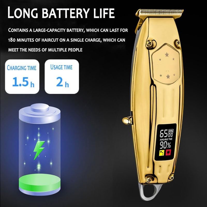 Hair for Men Barber Electric Lithium Ion TrLCD Display Professional Beard TrFor Full Metal Housing(Gold)