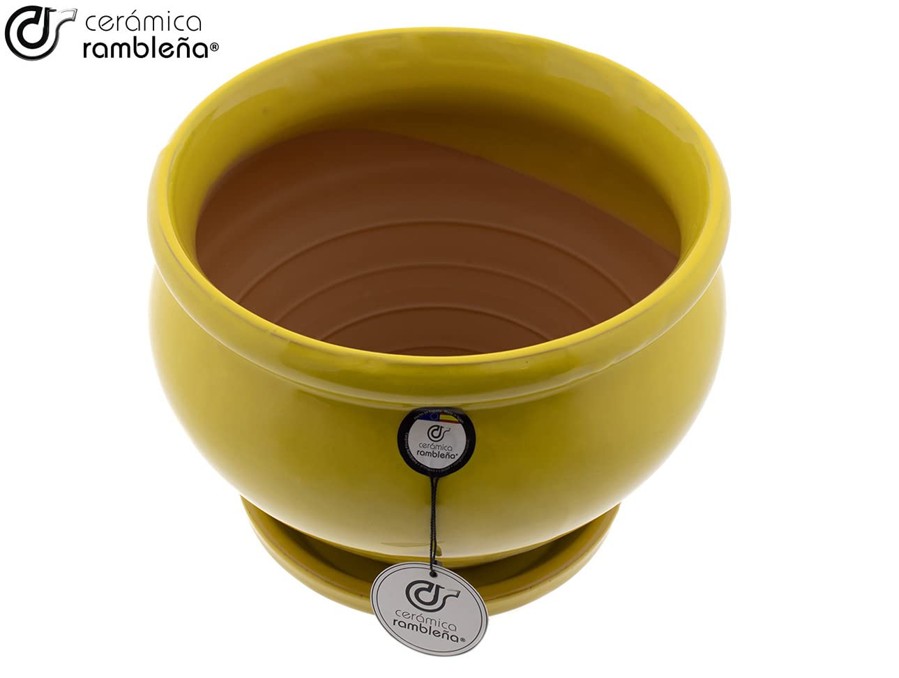 CERAMICA RAMBLENA | Vasi di terracotta rossa | Vasi decorative | Vasi in ceramica | Vasi da esterno | Vaso di cocco - Albero - D128 | Decorazione 100% Fatto a Mano | 26x26x21 cm | Piatto Incluso