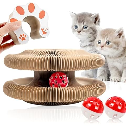 Kitty Kurlz Magic Organ Cat Scratcher Board Foldable Accordion Cats Toy Magic Organ Cat Scratch Board with Bell Balls and Track Adventure (Brown) Cover