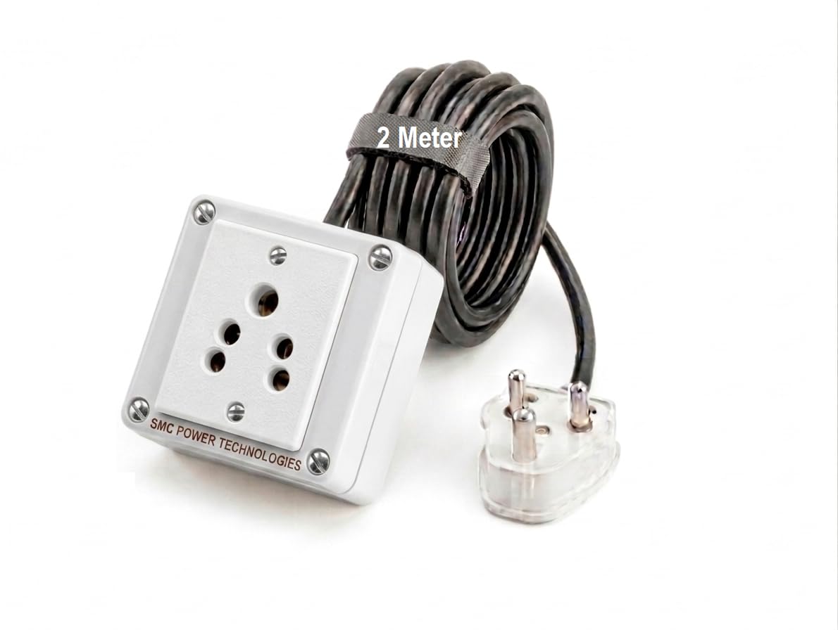 SMC Power Heavy-Duty 6A Non-Modular Extension Board | Multi Color 5-Pin Single Socket | White Surface PVC Box | 3-Pin Plug with 3-Core 1.0 sq mm Pure Copper Cable (White Socket, 2 Meter)-image-21