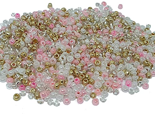 1000 PERLES de ROCAILLE DORE Or Rose Blanc - Melange Multicolore - Ø 2 mm 12/0 - Creation Cover