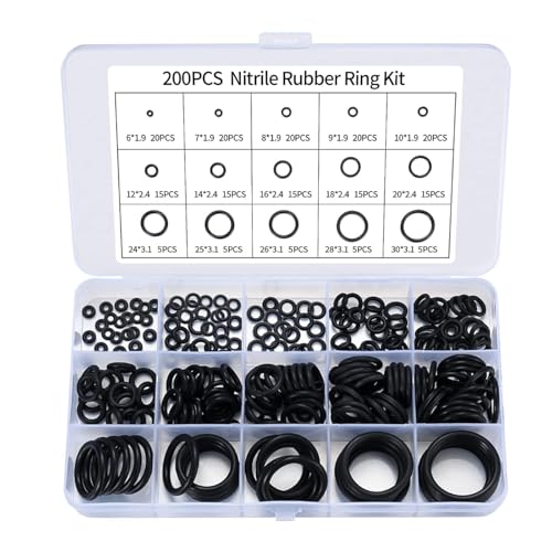 200 Pcs O Ring Assortment Kit ubber Washer Orings Black 15 Sizes Pressure Washer O Ring Kit for Faucet Hose Automotive Air Gas Plumbing Sealing Repair O Rings