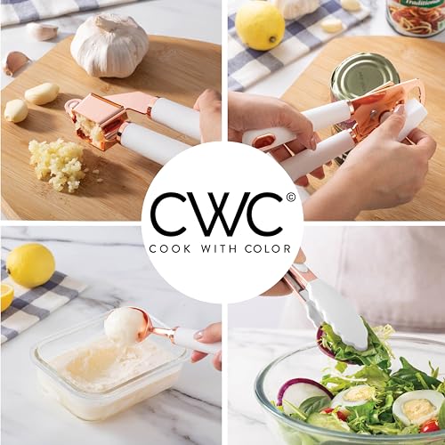 Image of COOK With COLOR 10 Pc Kitchen Gadget Set Copper Coated Stainless Steel Utensils with Soft Touch White Handles