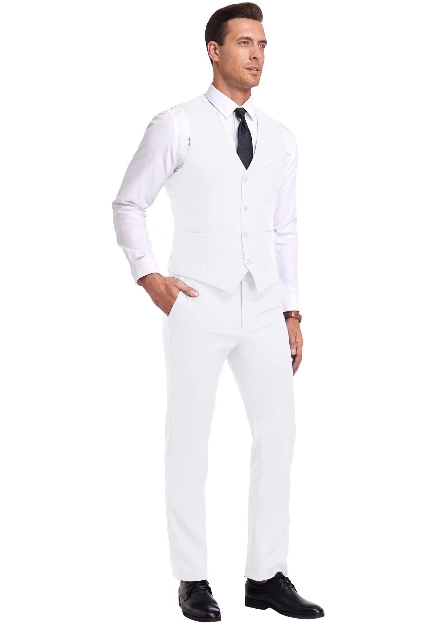 Completo da uomo con gilet e pantaloni, vestibilità aderente, 2 pezzi, stile casual, gilet per sposi