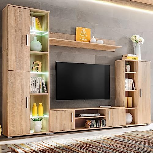 Générique Unité Murale TV avec lumières LED Chêne Sonoma,Meubles,Meubles TV,Brun,95.7 KG,246029