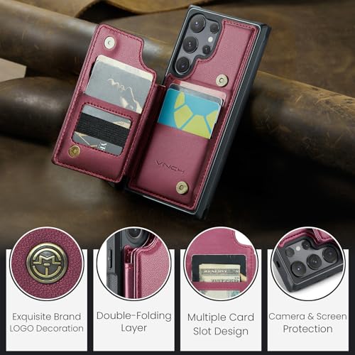 Vinich for Samsung Galaxy S25 Ultra Wallet Case with Card Holder, RFID Blocking Credit Slots Kickstand Shockproof Phone Cover Fit for Galaxy S25 Ultra 6.9" Wine Red by Vinich - Image 9