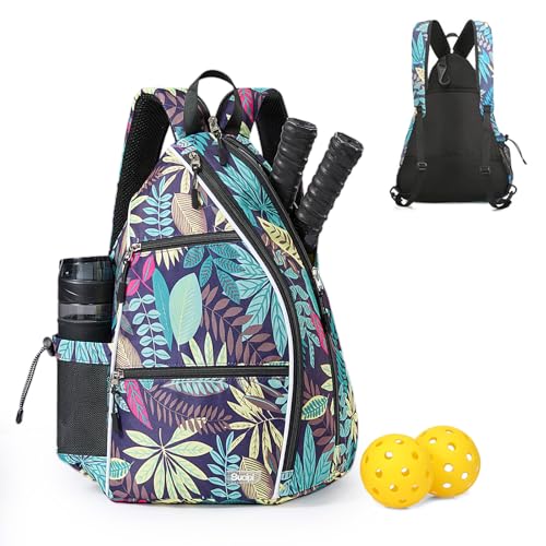Sucipi Pickleball Bag - Men's -Women's Pickleball Backpack, Adjustable Sling Bag w/Fence Hook/Large Capacity/Safety Pocket-Purple Leaf