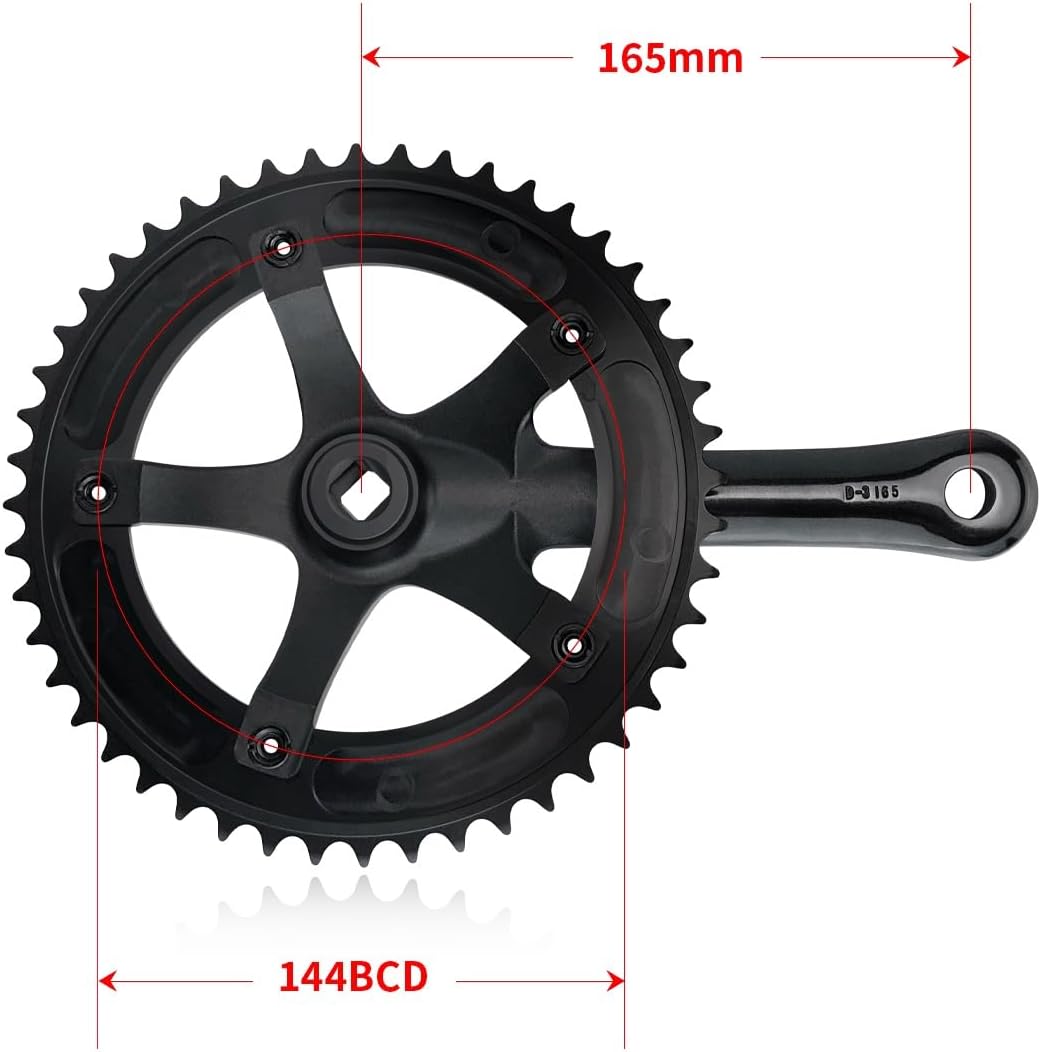 144 BCD Aluminum Alloy Crank Arm Set 165MM Hollow Integrated One Pair Crank Arms with Chainring 48T Direct Moun Crankset for Fixed-Gear/Track Bike(Silver)