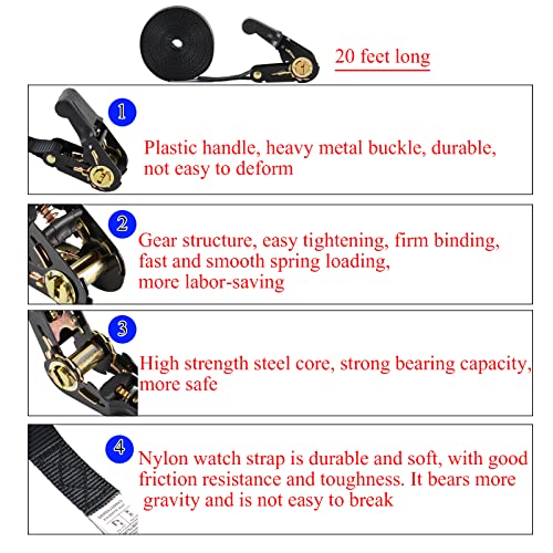 Endless Ratchet Tie Down Straps, Heavy Duty Nylon Tie Down Straps Without Hooks, Black Lashing Straps For Roof Rack, Motorcycle, Cargo, Truck Bed, Trailer, Kayak 2 Pcs (1" X 20Ft) #TOP6