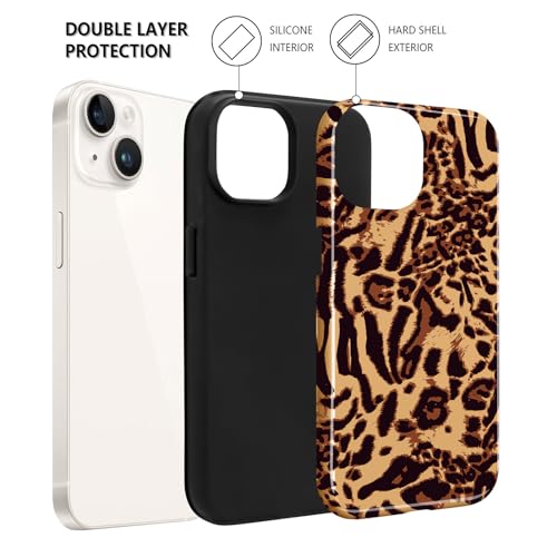 Image of Magnetic for iPhone 15 Case for Women Men, Brown Leopard | Cute Cheetah Pattern Design [Compatible with MagSafe] 2-Layer Hybrid Shockproof Glossy Protective Cover