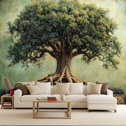 Photo Wallpaper Tree of Life Vintage Landscape 150x105 cm 3D Effects Mural Non-Woven Matte Waterproof Wall Poster TV Background Decorative for Room Living Bedroom Restaurant Office Home Renovation