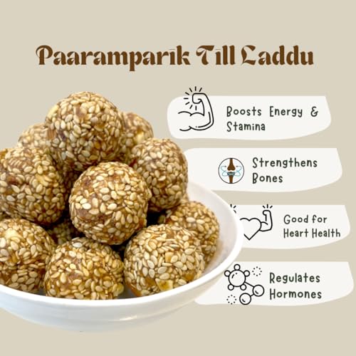Image of Paaramparik Til Laddu| Dates Cashew Almond| Iron Calcium Rich Energy Bites | Healthy Laddoos for Adults - 180 gm