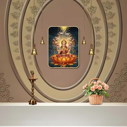 Image of SAF Gaja Lakshmi Wall Art with Table Top Stand & Wall Hanging Hole | Premium MDF Goddess Lakshmi Painting for Home Mandir Office Wealth Vastu Decor