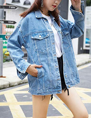 Omoone Women's Oversized Mid Long Denim Jacket Jean Biker Coat(0199-Denim Blue-M) #TOP2