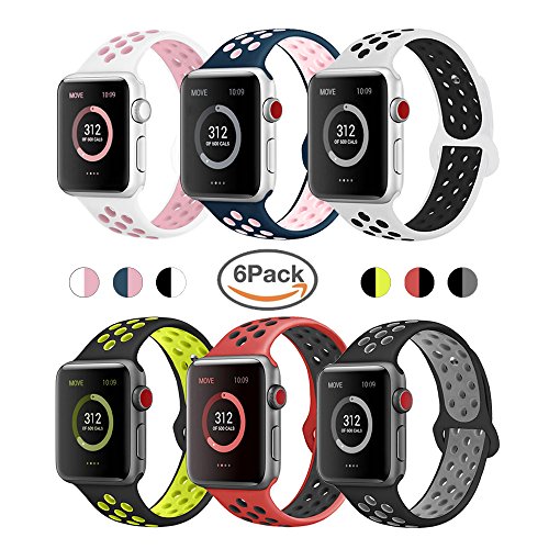 AdMaster Compatible with Apple Watch Bands 42mm 44mm, Soft Silicone Strap Breathable Holes Correa Workout Sport Band Compatible with iWatch Series 1/2/3/4/5/6 SE S/M Women/Men