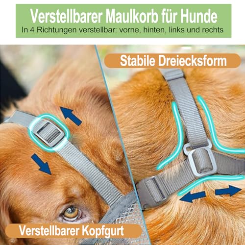 FANGCCC Maulkorb für Hunde, Atmungsaktiver Mesh Maulkorb, Verstellbarer Hundemaulkorb, Verhindert Beißen, Kauen und Bellen (Grau, M)