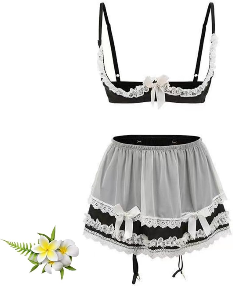 Lingerie for Women Sexy Halter Bustier Babydoll with Garter Belt Teddy Chemise